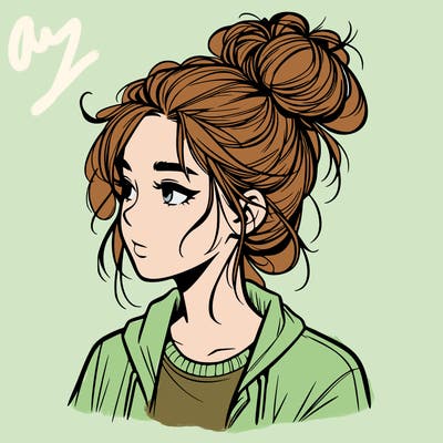 realistic teenage girl with a messy bun