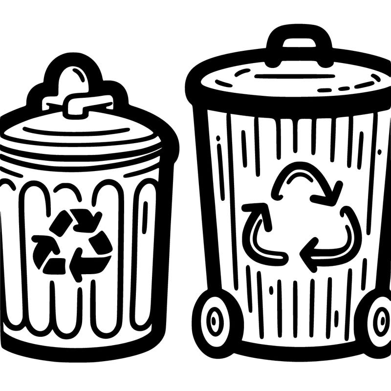 garbage can and recycling can small in the middle