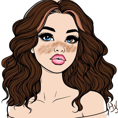 realistic girl with wavy hair and lips
