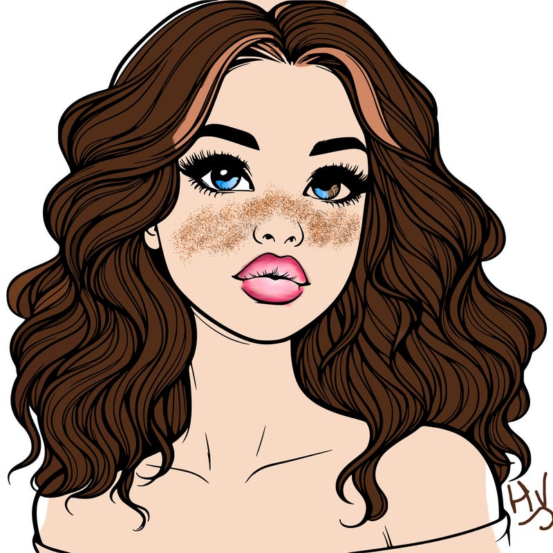 realistic girl with wavy hair and lips