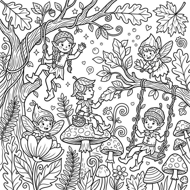Dive into a magical forest with this charming Wood Elves coloring page, specially designed for toddlers. Featuring thick lines and engaging scenes, it's perfect for little hands to explore creativity and develop fine motor skills.