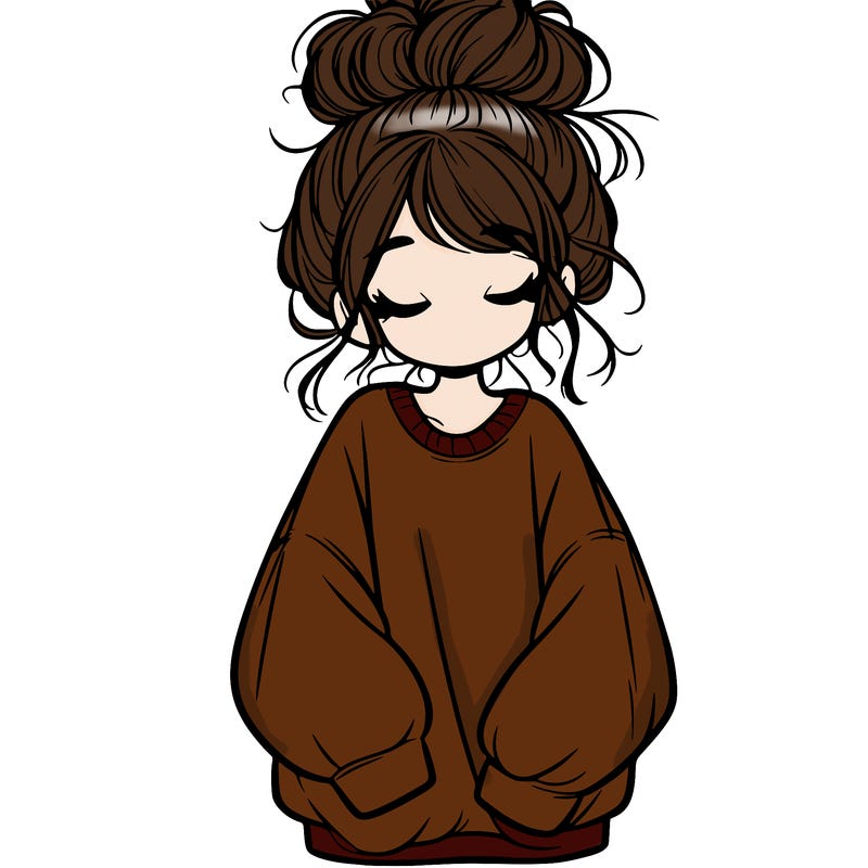 girl with baggy sweatshirt and messy bun
