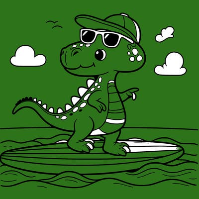 dinosaur riding a surfboard
