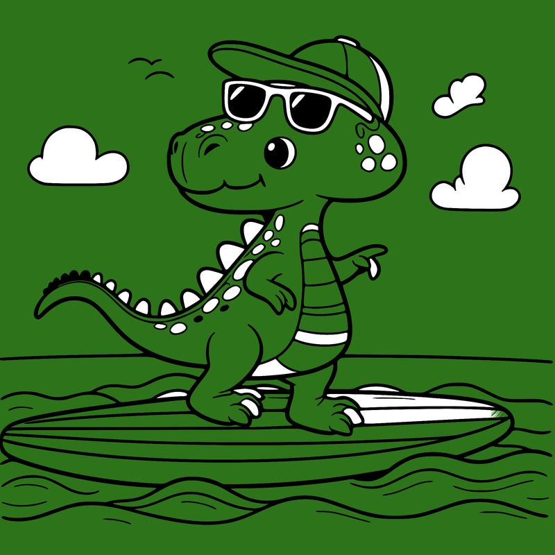 dinosaur riding a surfboard
