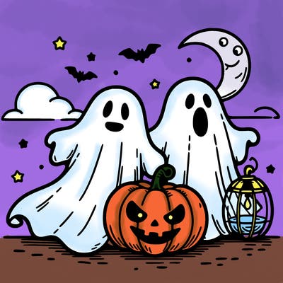 ghosts pumpkin and latern
