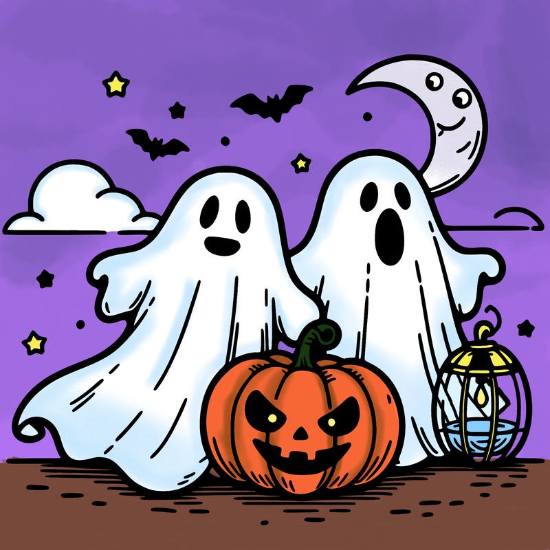 ghosts pumpkin and latern