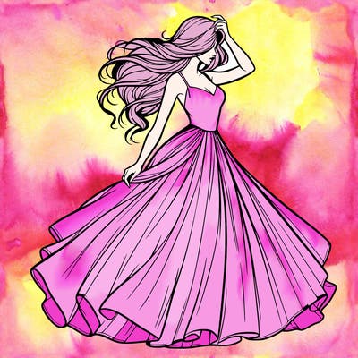 realistic woman with dress flowing in the wind