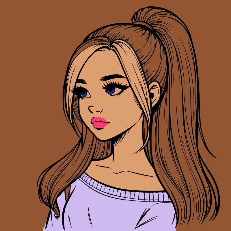 realistic girl with a high ponytail