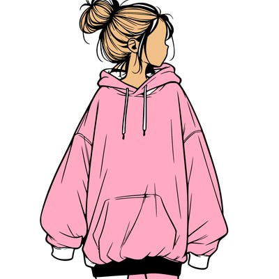 realistic girl with a oversized sweatshirt on and a bun