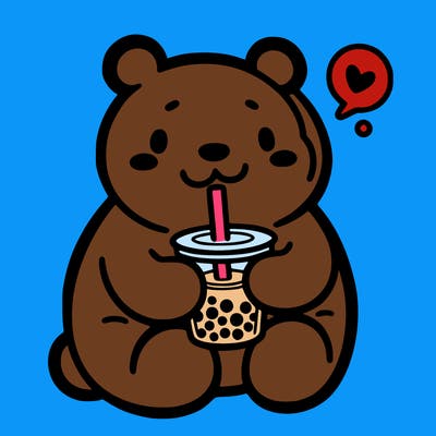bear drinking boba tea