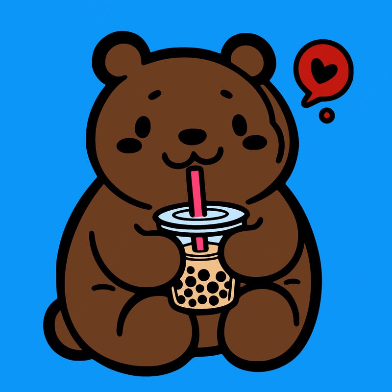 bear drinking boba tea