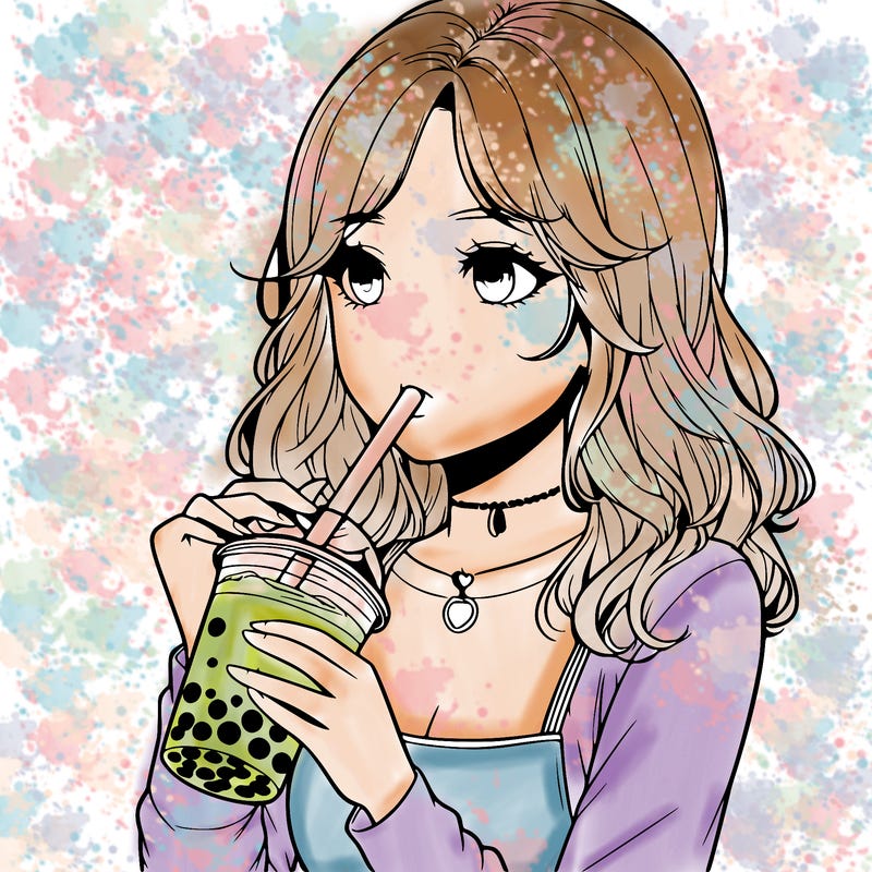 realistic girl drinking boba tea