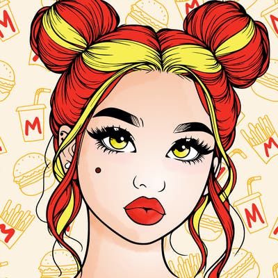 realistic girl with two buns on her hair and lips