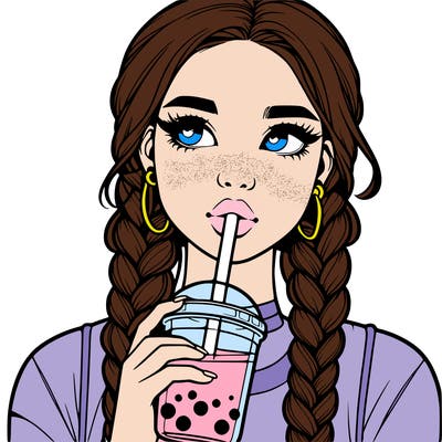 realistic girl with braided hair drinking boba