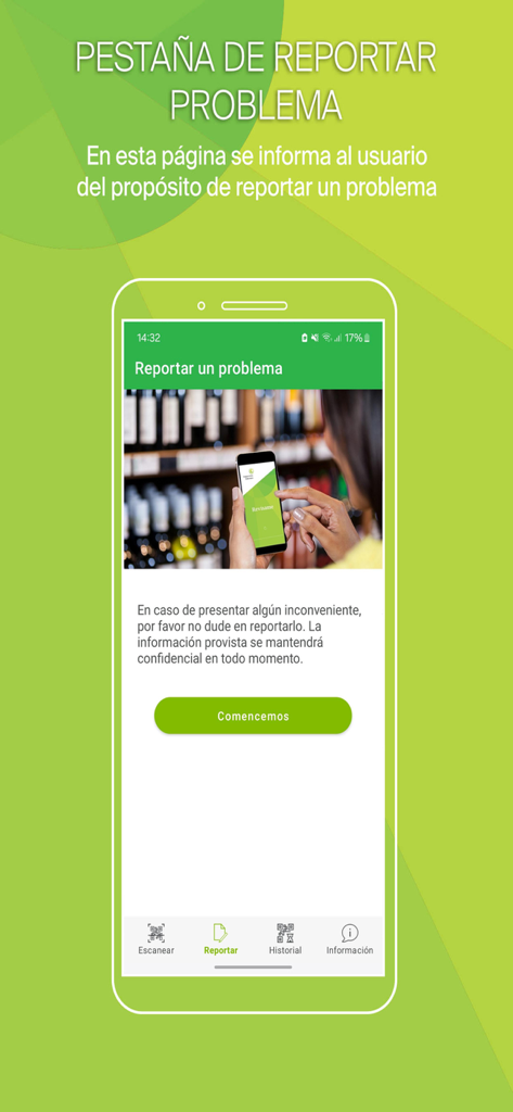 Interface of the Revisame app showing the screen to report a problem with a suspicious product
