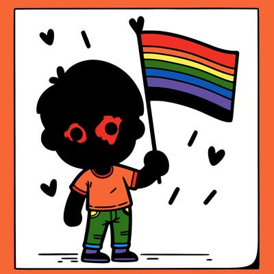 boy holding a pride flag
