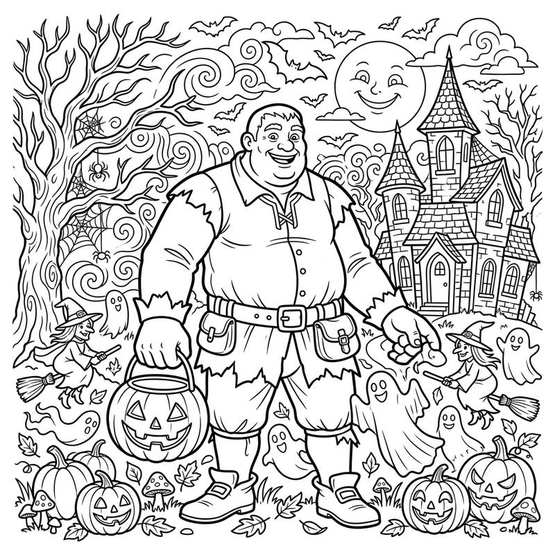 Dive into a giant celebration of Halloween with Gargantua himself! This engaging coloring page brings together the legendary character with classic spooky elements for hours of creative fun.
