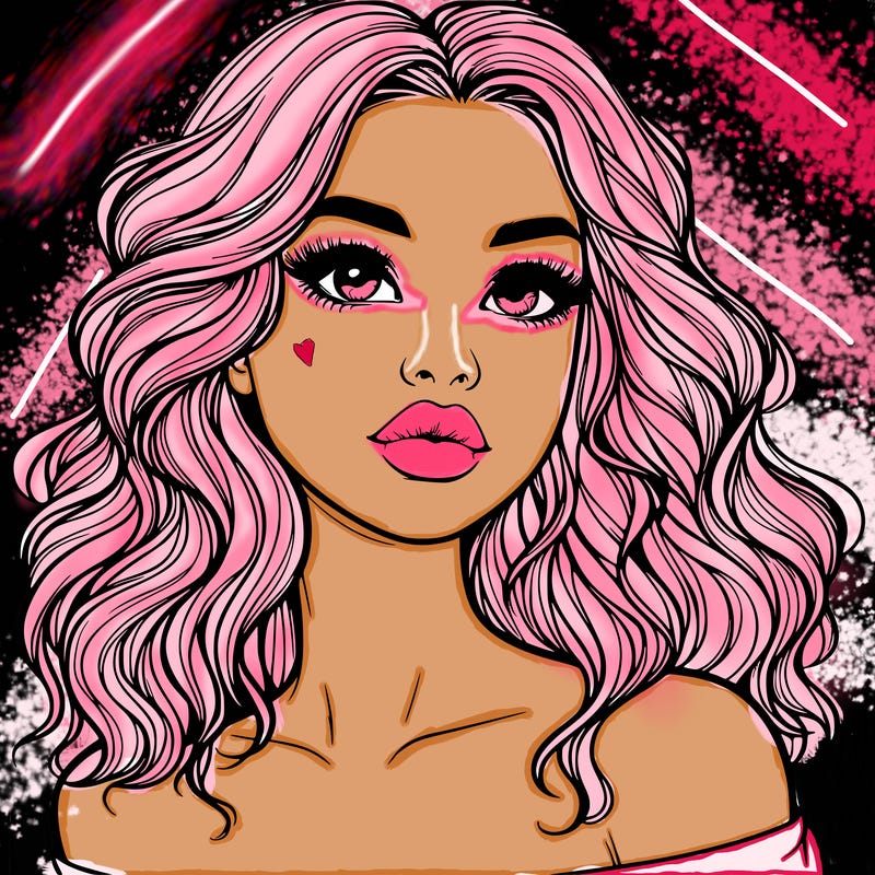 realistic girl with wavy hair and lips