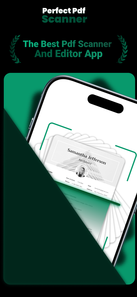 Perfect Pdf Scanner - La aplicación Perfect PDF Scanner en iPhone escaneando una tarjeta de visita profesional
