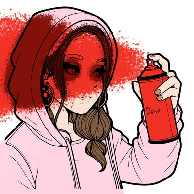 a realistic girl, spray painting