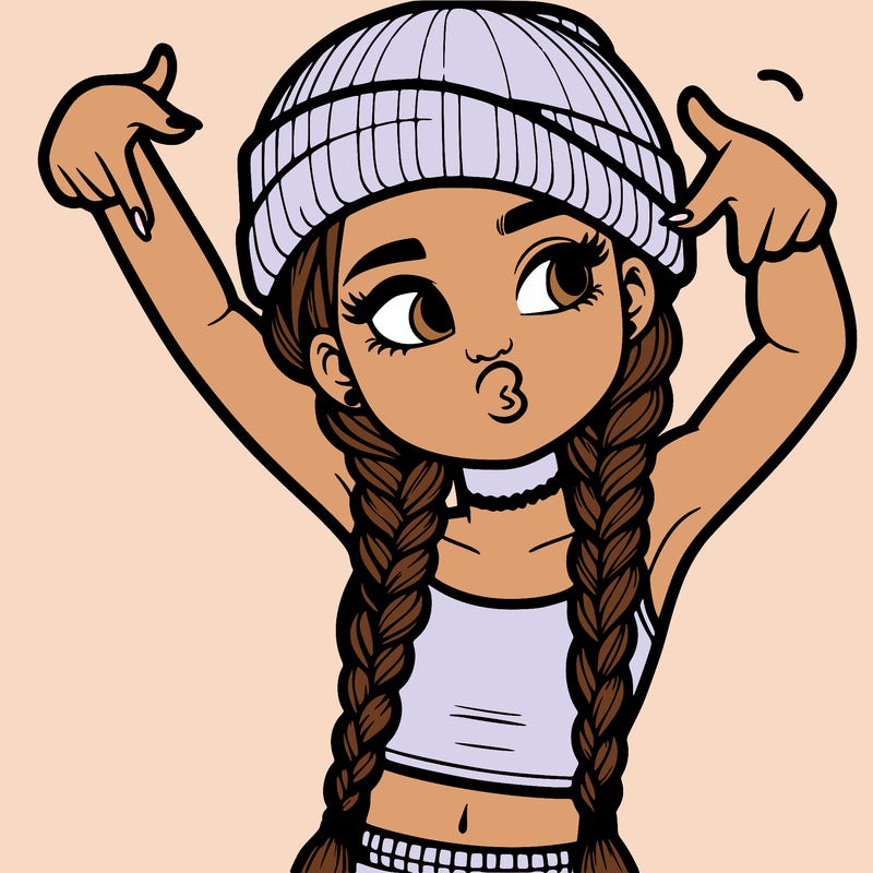 realistic teenage girl with braids and a beanie and crop top doing 🫶🏼