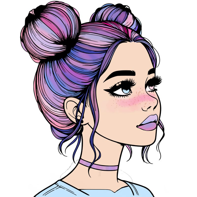 realistic girl with buns on the top of her head