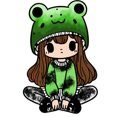 a girl wearing a frog hat and some frog socks