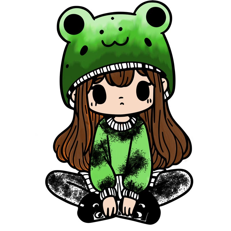 a girl wearing a frog hat and some frog socks