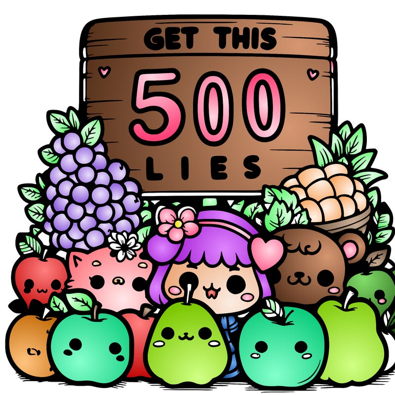 little sign that says get this 500 likes and in the background as a bunch of fruits and bunch of cute  animals