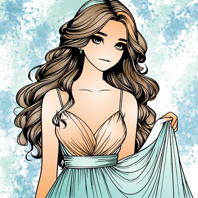 realistic girl in flowy silky prom dress