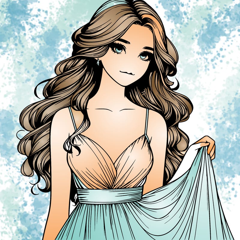 realistic girl in flowy silky prom dress