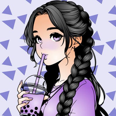 realistic girl with braided hair drinking boba