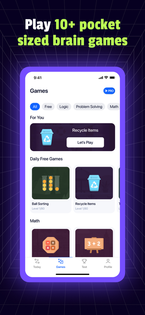 IQ Booster: Brain Games & Test - IQ Booster app screen showing a collection of brain training games including logic and math puzzles