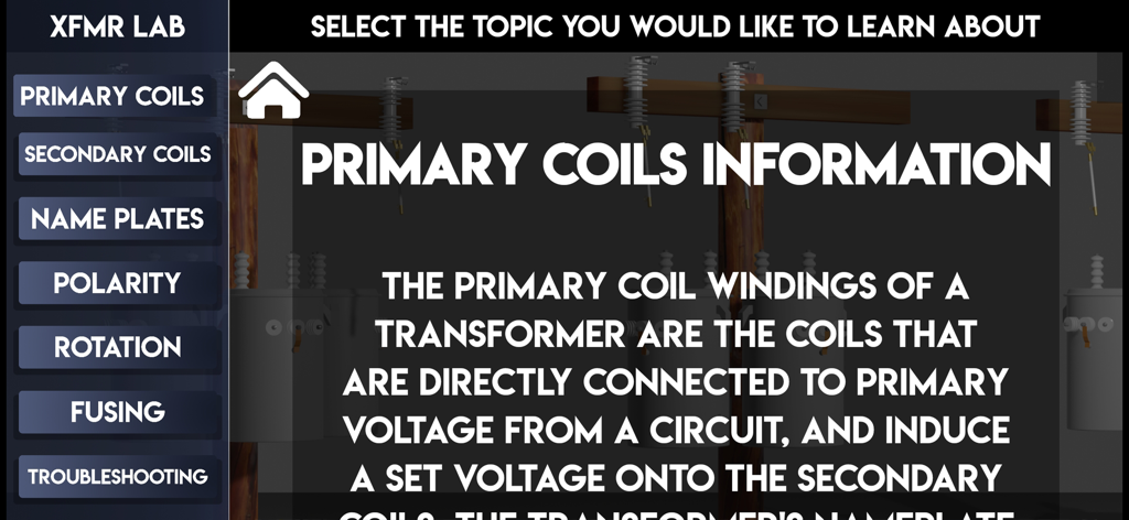 Primary coils information screen in the Linemans Reference app