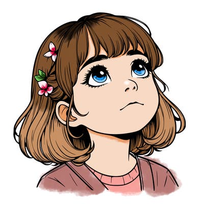 realistic girl looking up