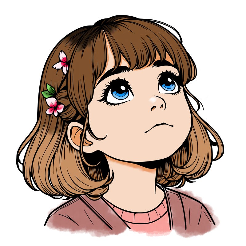 realistic girl looking up