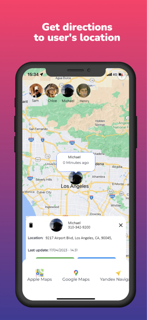 Mobile Phone Number Tracker - Mobile phone tracker app interface showing contact location on map with navigation options