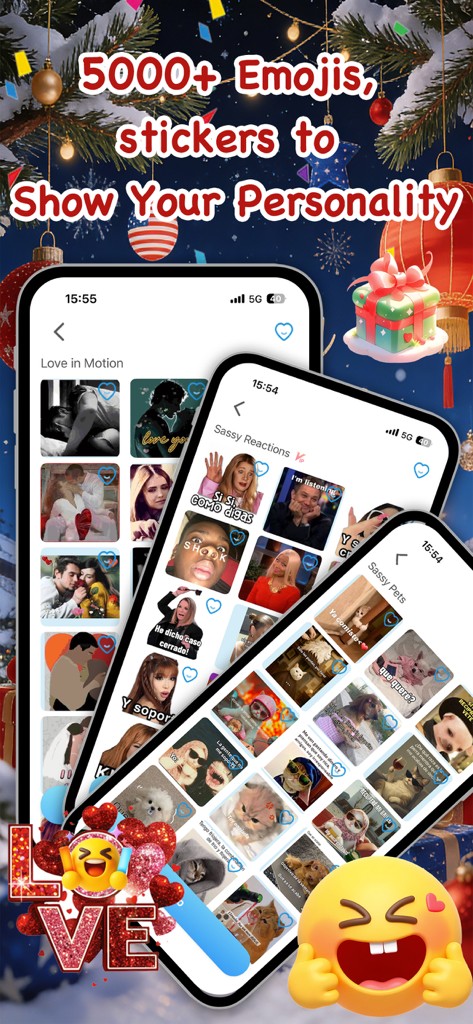 Meme Maker Pro-Stickers&Emoji - iPhone screens displaying various sticker categories like sassy reactions and pets from the Meme Maker Pro app