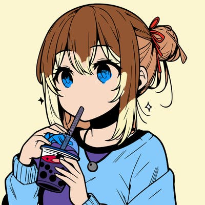 manga character drinking boba