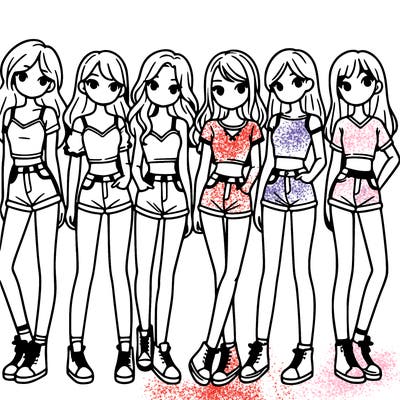 a group of girls wearing crop tops and shorts