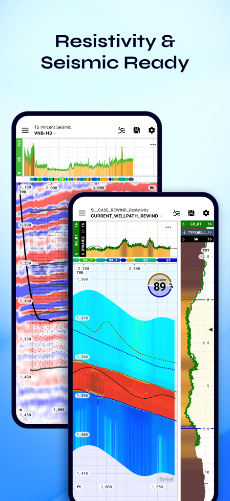 StarLite Mobile - StarLite Mobile app interface displaying resistivity and seismic data visualization for geosteering