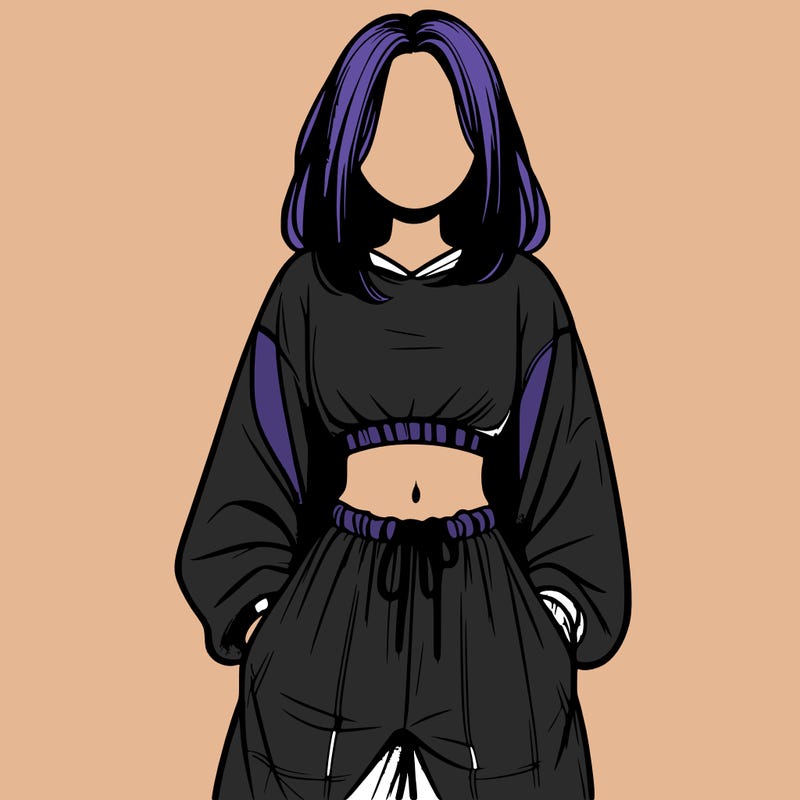 realistic girl faceless with baggy pants and a crop top