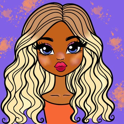 girl with long wavy hair with big lips