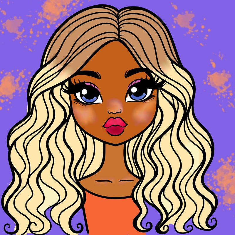 girl with long wavy hair with big lips