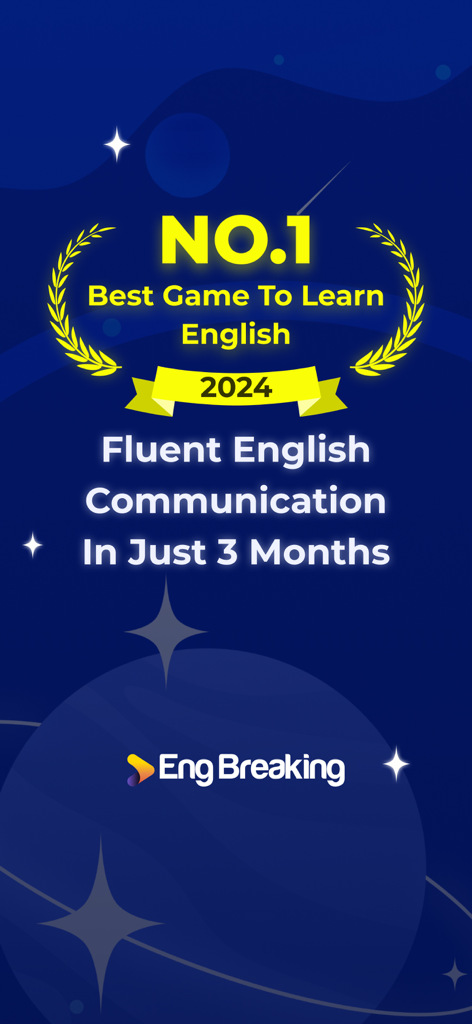 Learning English: Eng Breaking - Eng Breaking app promotional screen showing the No 1 Best Game To Learn English 2024 award