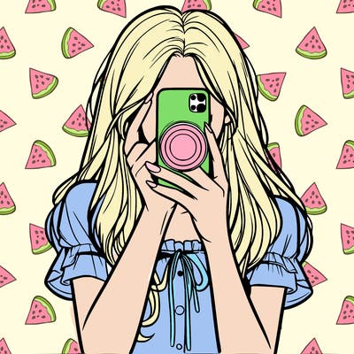 a realistic girl holding her phone taking pictures