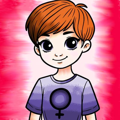 girl with pixie cut and feminist shirt