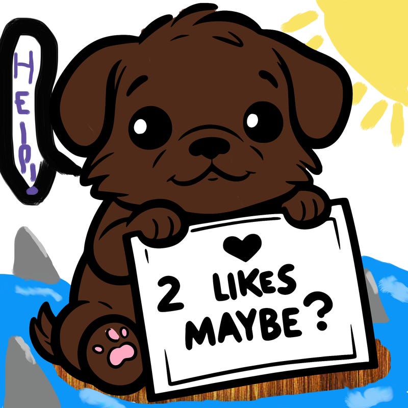 a puppy holding a sign that says 2 likes maybe?