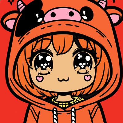 kawaii girl with cow hoodie