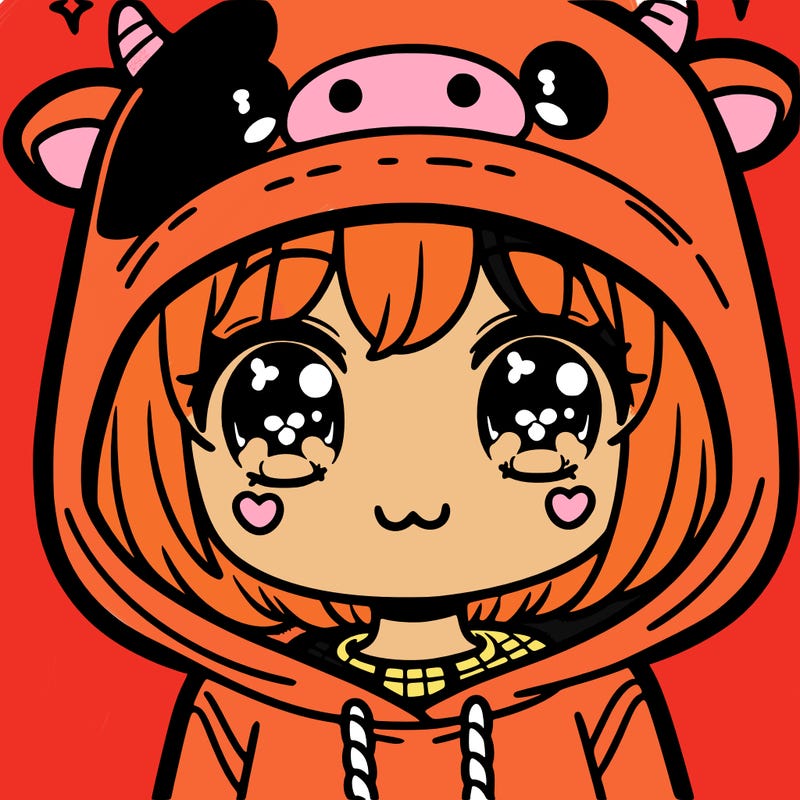 kawaii girl with cow hoodie